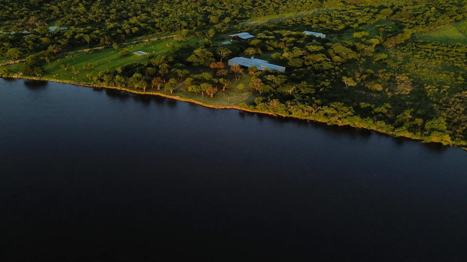 Aerial view of Golden Dorado Lodge on the banks of the Parana River